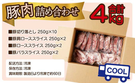 KU482-n2411 ＜2024年11月発送分＞宮崎県産 豚肉詰め合わせセット 合計4kg