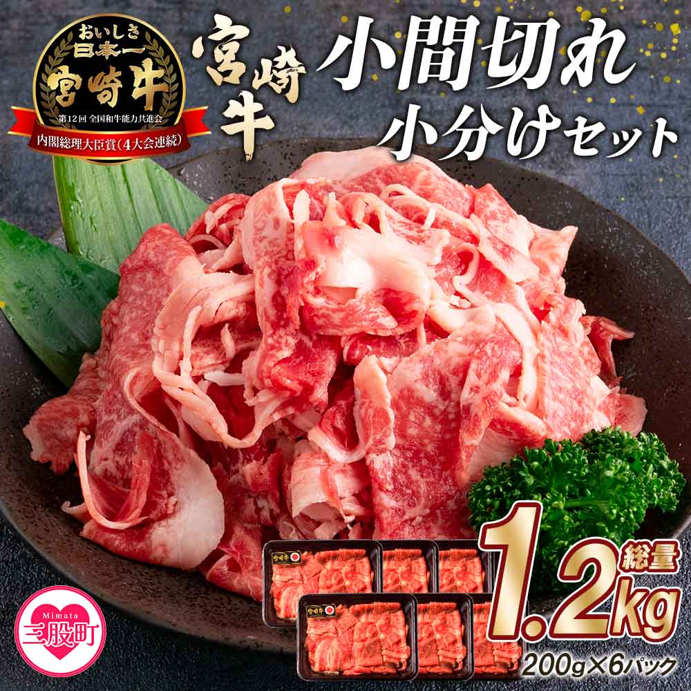 【ふるさと納税】＜宮崎牛切り落とし小分けセット (総量1.2kg)＞ 200g×6P 小間切れ こま切れ お肉 牛肉 ビーフ 炒め物 煮物【MI112-mk】【まきの屋】