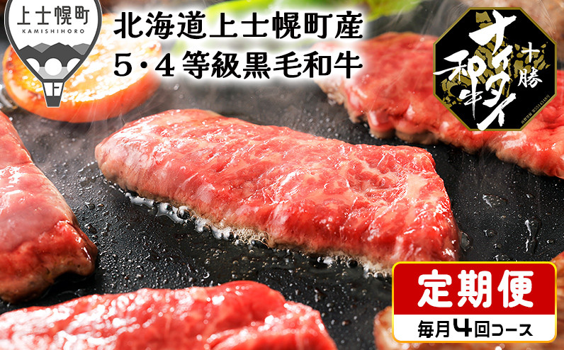 
北海道　和牛肉　5・4等級　オレイン酸含有率55%以上　定期便　4回｜十勝ナイタイ和牛定期便　焼肉・すき焼き4ヵ月コース　［088-TN60］　※オンライン申請対応
