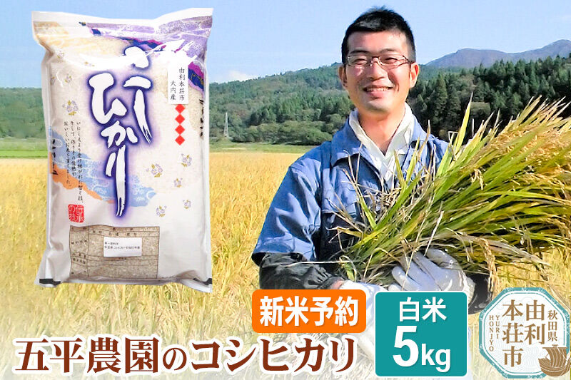 《令和8年産 新米受付》【白米】コシヒカリ 5kg 秋田県産 五平農園のコシヒカリ《12月上旬～12月下旬発送予定》 [コシヒカリ 新米受付 米 お米 こめ 白米 精米 ブランド米 ご飯 ごはん おに