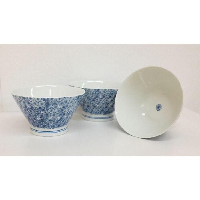 【AB342】【波佐見焼】φ１５.５cm丼３個組 亀甲紋青 【西海陶器】 ３ 13926