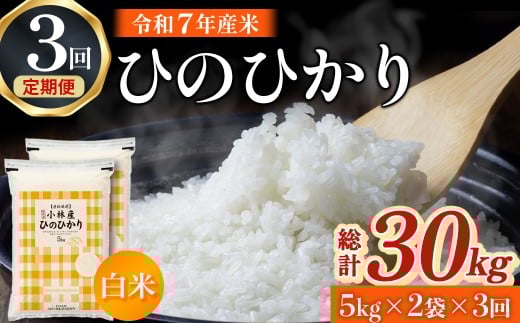 【令和7年産米】ヒノヒカリ 10kg×3回 お米 米 令和7年産 ヒノヒカリ 国産 人気 お弁当 定期便 おにぎり 宮崎県 小林市