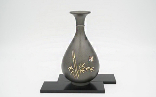 【高岡銅器】花瓶　竹に雀 花器 インテリア 伝統工芸品 職人 手作り 富山県 高岡 [№5616-1622]