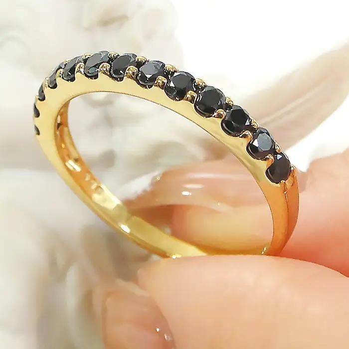 指輪 K18YG イエローゴールド ハーフエタニティ リング ブラックダイヤモンド 0.5ct メンズ レディース  5～22号 シンプル ジュエリー山梨県 南アルプス市 【180-k18ygm】 A