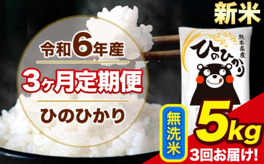 令和6年産 新米 【3ヶ月定期便】 ひのひかり 無洗米 5kg 5kg×1袋 計3回お届け 熊本県産 こめ コメ 無洗米 精米 荒尾市 ひの 米 定期 《お申込み月の翌月から出荷開始》