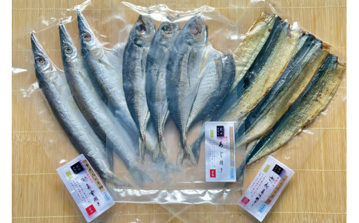 すさみの干物3種セット（あじ開き×3 、さんまみりん干し×3 、かます開き×3）/ ひもの アジ 鯵 サンマ 秋刀魚 カマス 詰め合わせ 和歌山 すさみ【gyg120】