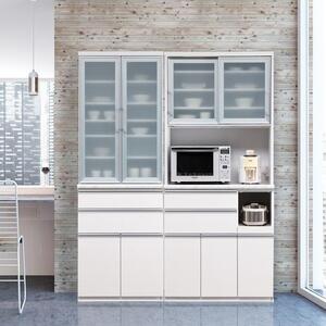 （ホワイト柾目）【開梱設置】 ルシエル レンジボード 幅90cm 大理石調 食器棚 キッチンボード レンジ台 完成品 スリム ダイニングボード 大川家具 日本製