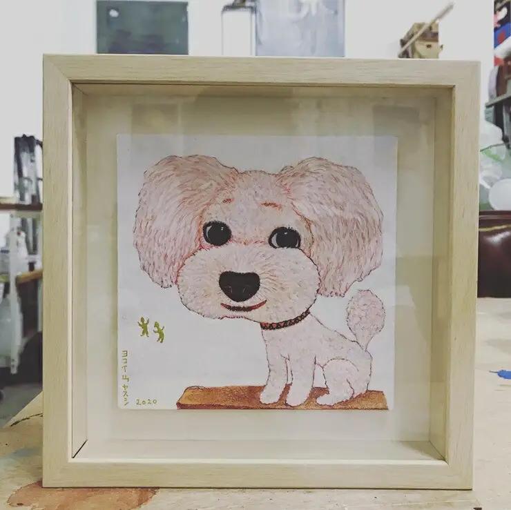 アーティストが描く愛しいペットのポートレート　15cm×15cm　水彩　額付【アート 15cm×15cm 横井山泰 美術 作家 水彩 額付 厚紙 美術品 アート作品 作品 屋内装飾品 神奈川県 小田原