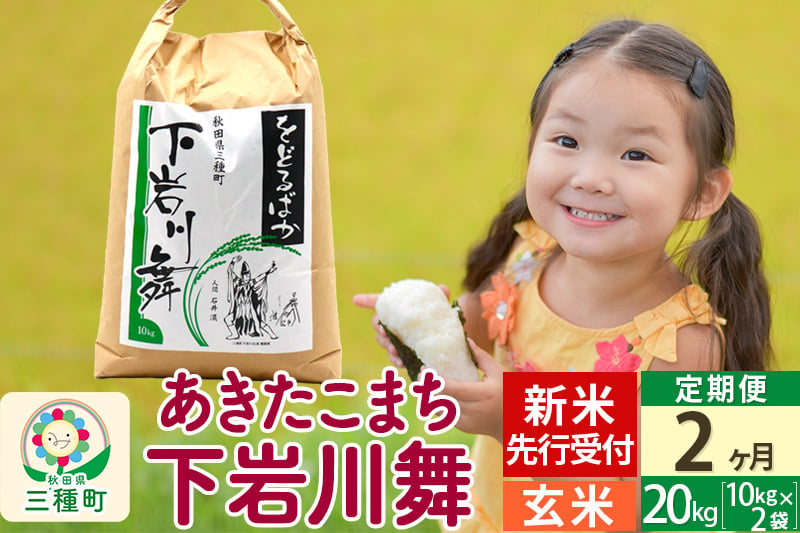 
            新米先行受付《2ヶ月定期便》【玄米】あきたこまち 20kg (10kg×2袋 ) 秋田県三種町産 令和7年産 下岩川舞 石井漠 をどるばか オリジナルラベル
          