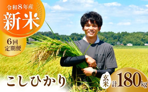 【コシヒカリ/6回定期便】新米  コシヒカリ 玄米 30kg 令和8年度 農家直送 | 定期便 6回 コシヒカリ こしひかり 米 お米 おこめ こめ 白米 玄米 ごはん ご飯 あきたこまち にじのきらめき 厳選米 茨城県産 こしひかり 産地直送 国産 冷めてもおいしい 美味しい こだわり いばらきみどり認定 甘みが強い ふっくら 艶やか 茨城県 龍ケ崎市[0978080]
