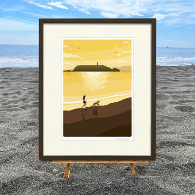 ふるさと納税 茅ヶ崎市 湘南・茅ヶ崎で描く、海を感じるイラストアート『ジークレーアートフレーム　SL-15』(大:四つ切)