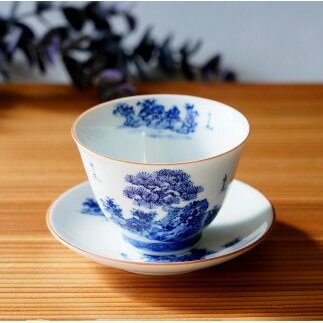 有田焼 手描き山水絵 せん茶碗皿セット(小)  起山窯 A20-315