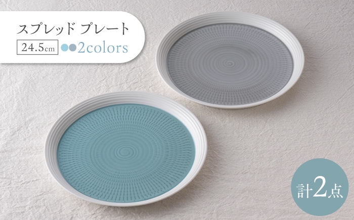 
                  【波佐見焼】スプレッド プレート 24.5cm グレー・ブルー 2枚セット【一真窯】 [BB72]
                
