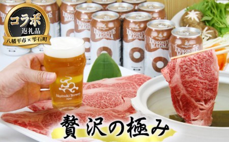 【八幡平市×雫石町 共通返礼品】 お肉とお酒の贅沢セット （ドラゴンアイ マグマ & 雫石牛 肩ロース ）／ お酒 酒 ビール クラフトビール 地ビール オーガニックビール IPL インディアペールラガー ラガー 牛肉 和牛 A4ランク ブランド牛 肩ロース ロース