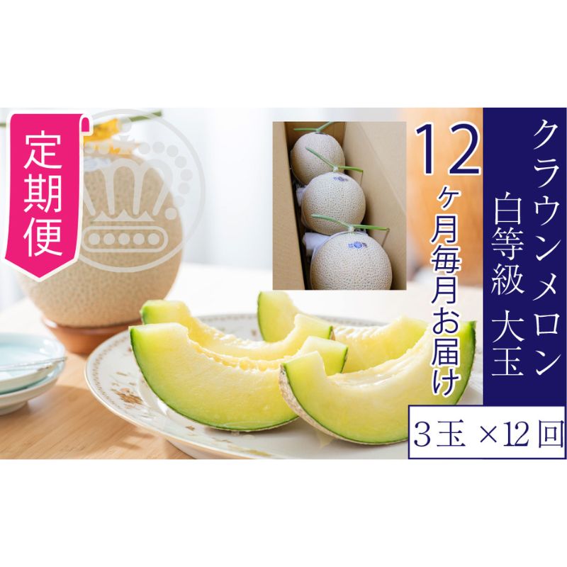【ふるさと納税】【12ヶ月定期便】クラウンメロン【並（白等級）】大玉（1.4kg前後）3玉入り　定期便・浜松市