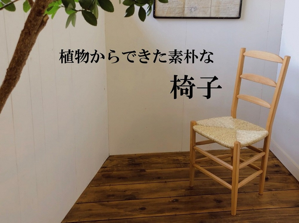 ハンドメイド　木と草　植物からできた素朴な椅子