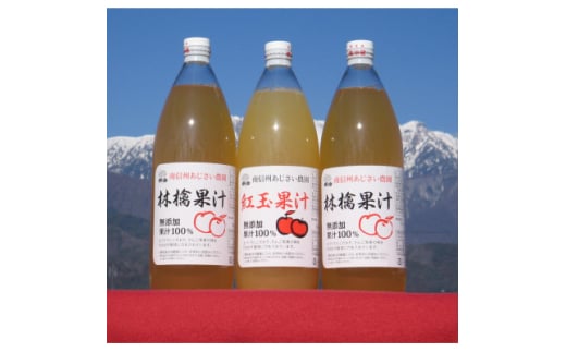 ＜南信州あじさい農園＞林檎果汁2本・紅玉果汁1本(無添加りんごジュース)【1587028】