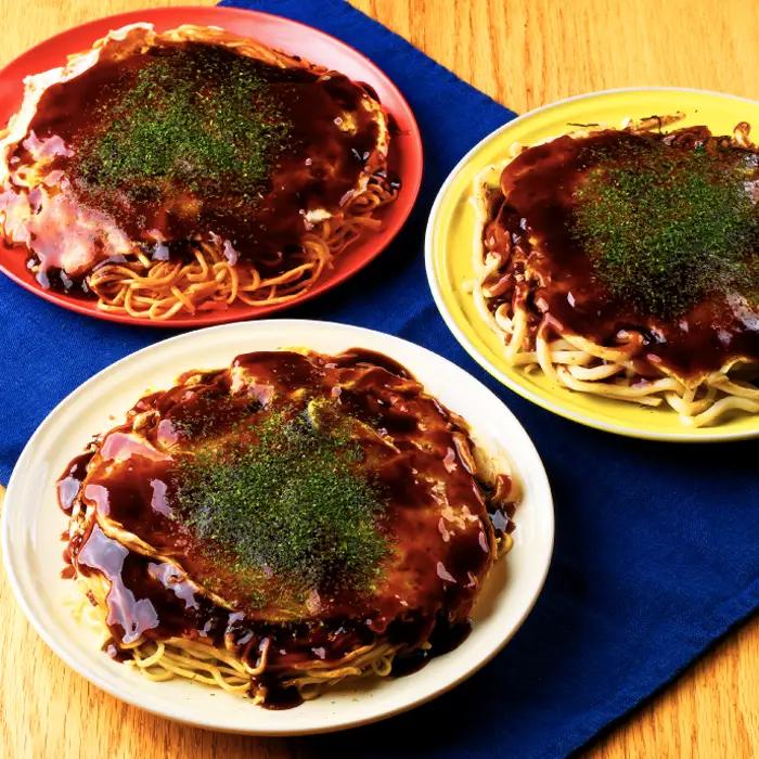 備後 府中焼き 麺くらべセット（3枚入り） ／ お好み焼き おこのみやき たべくらべ 食べ比べ そば麺 辛めん うどん ミンチ肉 ひき肉 挽肉 広島風 ご当地 グルメ ソウルフード 本場の味 中はフワ
