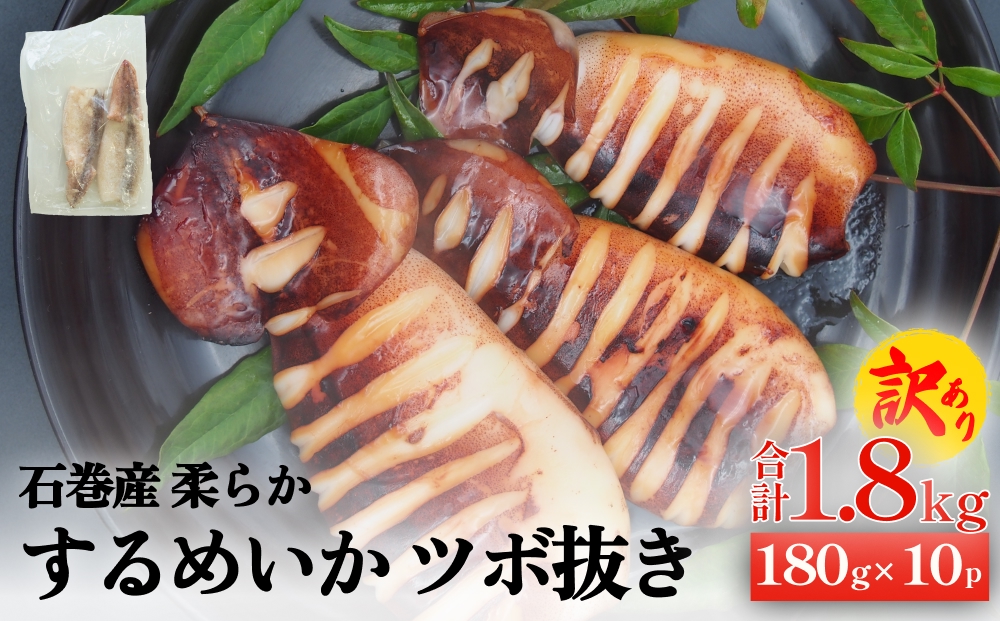 訳あり 石巻産 柔らか するめいか ツボ抜き 180g × 10P