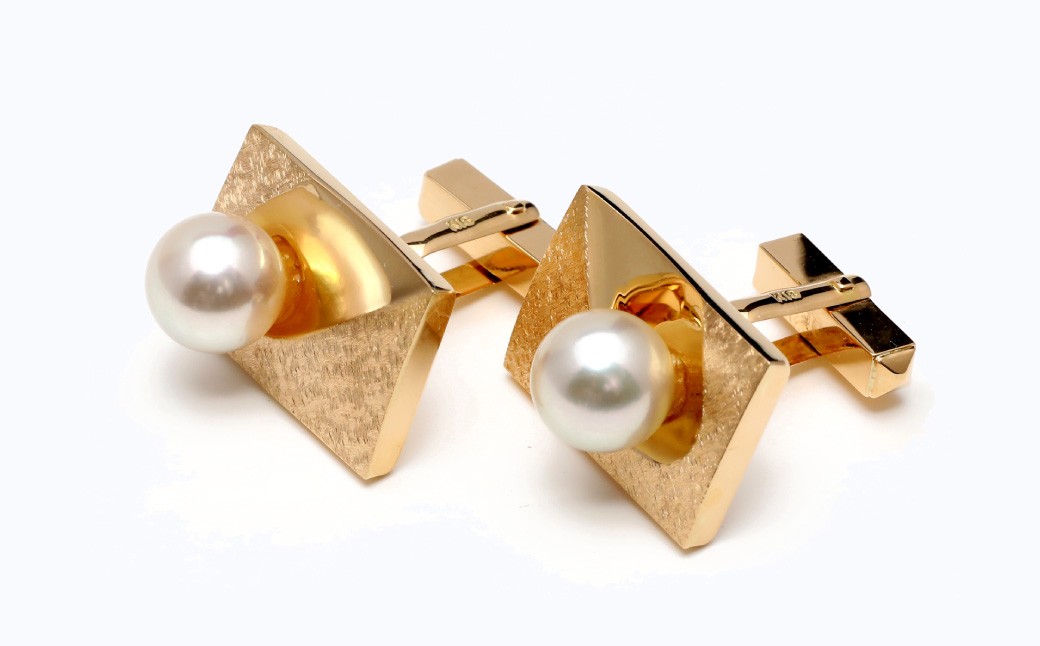 【数量限定】 あこや真珠 (8mm、8.5mm珠) タイタック カフス セット K18 パール 