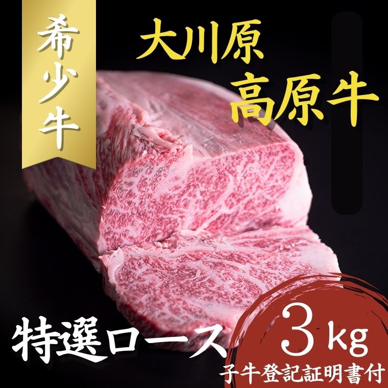 大川原高原牛　特選ロース　3kg　《30日以内に出荷予定(土日祝除く)》牛肉 肉 高級 ロース ステーキ しゃぶしゃぶ すき焼き(F)s-11