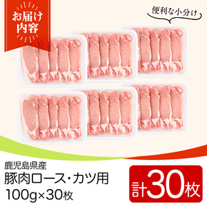 y532 鹿児島県産豚肉ロースとんかつ用(100g×30枚) 国産 九州産 豚肉 ぶた肉 お肉 ロース とんかつ ポークステーキ 冷凍 【TRINITY】