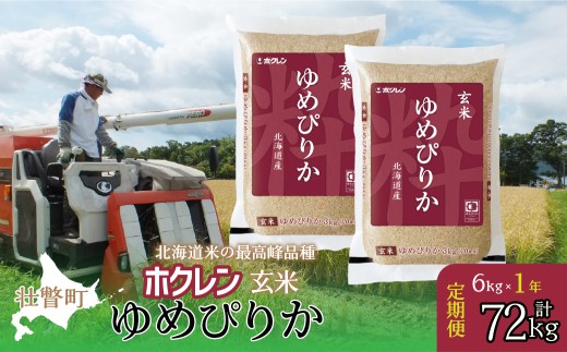 【新米】【令和7年産米】【1年定期配送】（玄米6kg）ホクレンゆめぴりか（3kg×2袋）【 ふるさと納税 人気 おすすめ ランキング 北海道産 壮瞥 定期便 玄米 米 ゆめぴりか 炊き込みご飯 おにぎり おむすび こめ 贈り物 贈物 贈答 ギフト 大容量 詰合せ セット 6kg 北海道 壮瞥町 送料無料 】 SBTD176