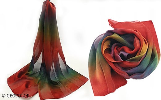 【ふるさと納税】 染物 スカーフ 八幡平GEOCOLOR シルク ミニスカーフ 100S レンガ系 ／ 地熱染め 染め物 染色 手絞り 手染め シルク100％ シルクスカーフ ファッション 赤系 小物 雑貨 おしゃれ きれいめ 首 首元 春夏秋冬 ジオカラー おすすめ 岩手県 八幡平市 送料無料
