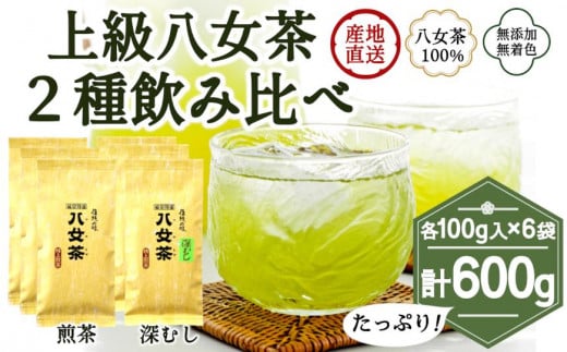 
八女茶100％ 煎茶・深むし茶 違いを楽しむ上級茶飲み比べセット 100g×６袋＜岩崎園製茶＞
