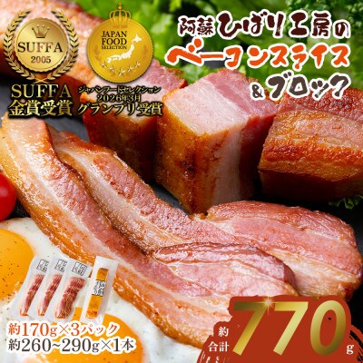 suffa金賞受賞 ひばり工房 ベーコンスライス＆ベーコンブロック 小分け合計4パックセット【配送不可地域：離島】【1541891】