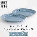 【ふるさと納税】【波佐見焼】ローズマリー リムオーバル プレート M ブルーグレー 2枚セット 食器 皿 【翔芳窯】 [FE85]