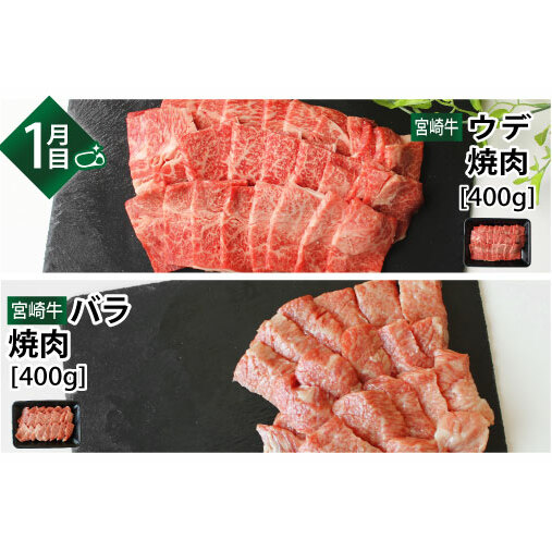 3回 定期便 宮崎牛 焼き肉 食べ比べ 3ヶ月コース 合計2.2kg [SHINGAKI 宮崎県 美郷町 31ag0089] ウデ 腕 バラ カルビ クラシタ モモ 三角バラ ヒレ フィレ ヘレ サイ