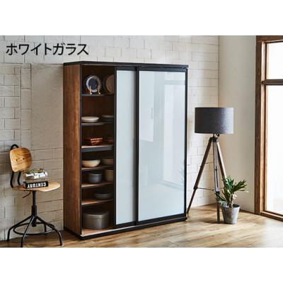 ふるさと納税 大川市 引き戸食器棚　幅133.5cm　ポエム【カラー:レディオーク、扉:ホワイトガラス】