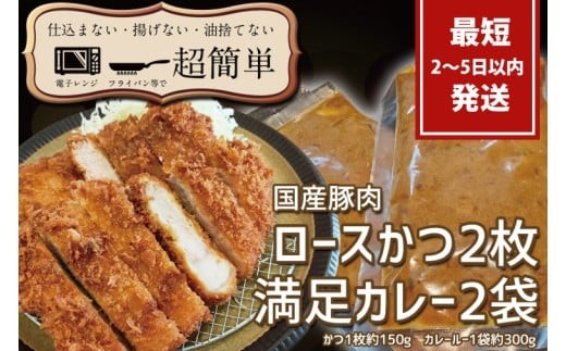
                  満足かつカレーセット2食分【ロースかつ2枚 150g×2枚(計300g)満足カレー2パック】【cookfan とんかつレストラン クックファン おかず 総菜 カツ レンチン 水戸市 水戸 茨城県】（BK-108）
                