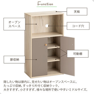 【完成品でお届け】扉付き収納ラック（グレージュ）食器棚 ロータイプ 扉付 一人暮らし 収納 トースター 炊飯器 小型レンジ ラック コンパクト キッチン収納棚 キッチンラック 約 幅50cm 奥行30