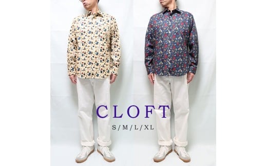 CLOFT 綿100% 長袖プリントシャツ ”アウトドア・キャンプ” ツイル（C/＃32 ベージュ） M 新宿 シャツ ベージュ おしゃれ 洋服 アート 上質 逸品 プレゼント 贈り物 柄シャツ 総柄 長袖 アウトドア 洋服  0139-013-S07-3