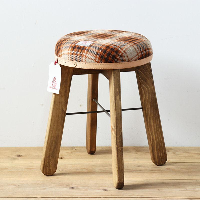 ハイスツール 【ライトブラウン＆ブラウンチェック】HARRIS TWEED（ハリスツイード） 家具 Z097VC02