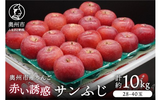 奥州市産りんご 赤い誘惑「サンふじ」 約10kg (28~40玉) 厳選 林檎 りんご サンフジ フルーツ 果物 期間限定 数量限定 自宅用 家庭用 贈答 ギフト [AQ080]