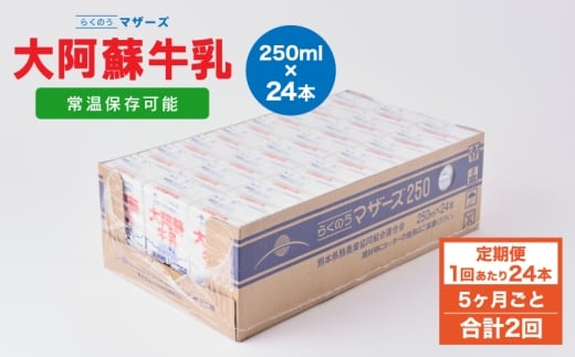 【5ヶ月毎2回定期便】 牛乳 大阿蘇牛乳 250ml 計48本 牛乳 定期便 常温保存 常温 らくのうマザーズ 大阿蘇牛乳 1ケース 250ml×24本 生乳100% ミルク 成分無調整牛乳