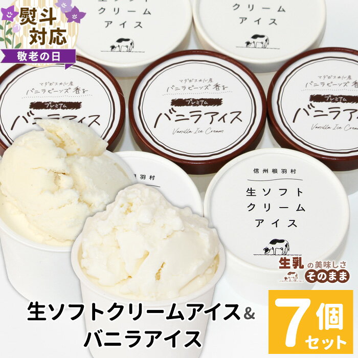 【ふるさと納税】【敬老の日 熨斗対応】安心な着色料不使用！生ソフトクリーム＆バニラアイス 7個入り80ml アイスクリーム ギフト 生乳 ミルク スイーツ アイス ギフト 贈り物 お祝い バニラアイス ミルクアイス 高級 根羽村 ネバーランド 詰め合わせ ソフトクリーム