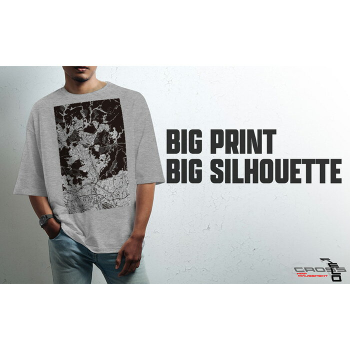 【ふるさと納税】【川西】地図柄ビッグシルエットTシャツ（ヘザーグレー） No.343 ／ Tシャツ シャツ アパレル 洋服 綿90％ オーバーサイズ レイヤード ドロップショルダー ユニセックス 受注生産 国内印刷 おしゃれ 送料無料 兵庫県