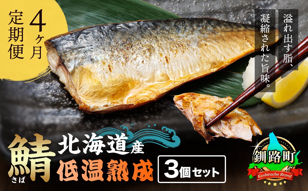 
                  【定期便 4ヶ月連続】北海道産鯖 低温熟成 3個セット 北海道産 鯖（さば）のみを使用 一夜干し さば サバ 焼き魚 焼魚 鯖セット ひもの 冷凍 小分け 冷凍 定期便 魚介類 海鮮 絶品 人気 笹谷商店 直営 釧之助本店 せんのすけ 高級 海鮮定期便 北海道 釧路町 釧路超 特産品 br04
                