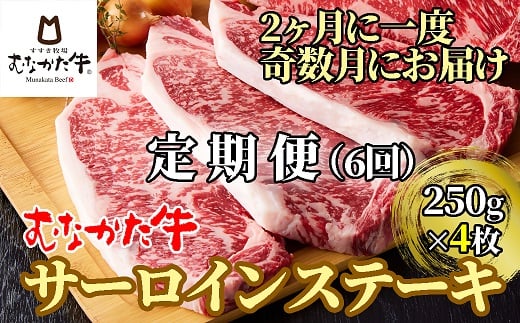 
【奇数月にお届け】むなかた牛サーロインステーキ 1kg（250g×4枚）定期便【すすき牧場】_HB0120
