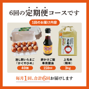 【定期便】上毛町産の「たまごかけご飯セット」（卵40個・米3㎏・専用醤油）6回（毎月）コース　06T-007