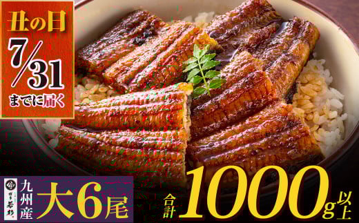 U61-72-01R02 【7/31までにお届け】 国産うなぎ蒲焼大サイズ6尾（計1000g以上）鰻蒲焼用タレ・山椒付 うなぎ生産量日本一鹿児島県産・宮崎県産・熊本県産 うなぎ 鰻 国産 うなぎ蒲焼き うな重 ひつまぶし 国産鰻 ウナギ 蒲焼 人気 鰻 おすすめ タレ 山椒 鰻 6尾 大容量 鰻 うなぎ ウナギ 国産 福智町 丑の日 夏ギフト 夏 ギフト
