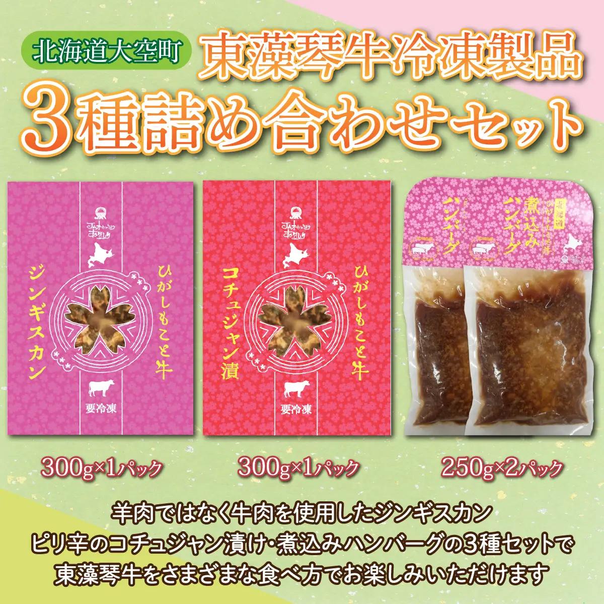 東藻琴牛冷凍製品3種詰め合わせセット 【 ふるさと納税 人気 おすすめ ランキング ジンギスカン 牛肉 牛 肉 コチュジャン 煮込みハンバーグ ハンバーグ 加工品 おかず 北海道 大空町 送料無料 】 OSM005