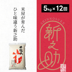 【令和7年産】12ヶ月定期便 特別栽培米 新之助 5㎏（5kg×1袋）×12回 米杜氏 壱成 白米 精米 大粒 つや 光沢 弾力 芳醇 新潟県 米 こめ コメ 1H50260