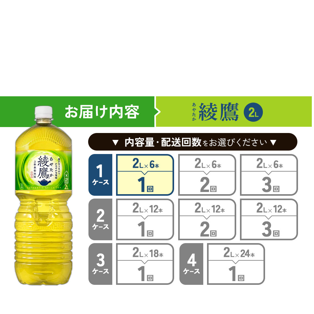 綾鷹 2L PET【コカ・コーラ】ペットボトル 1ケース(6本)セット お茶 緑茶 日本茶 茶葉 送料無料_イメージ2