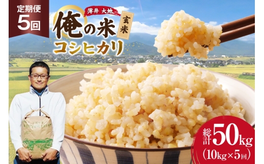 【俺の米】 米 定期便 5回 令和8年 コシヒカリ 玄米 10kg 計 50kg [薄井 大地 長野県 池田町 48110949] お米 おこめ こめ コメ 白米 ご飯 ごはん 定期 5ヶ月  おにぎり こしひかり 美味しい もっちり 甘い 農家 直送 10キロ 50キロ 令和8年産 先行予約 新米 ふるさと納税