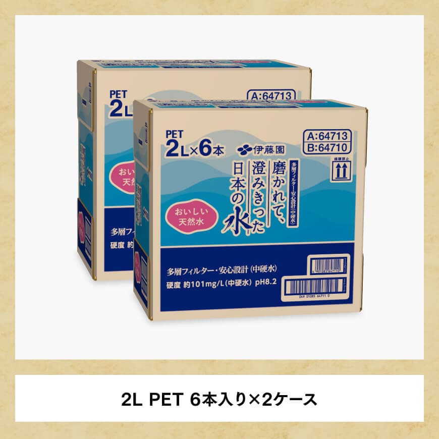 【3ヶ月定期便】伊藤園 PET磨かれて、澄みきった日本の水 宮崎 2L×6本×2ケース【ミネラルウォーター 飲料 ソフトドリンク ペットボトル】